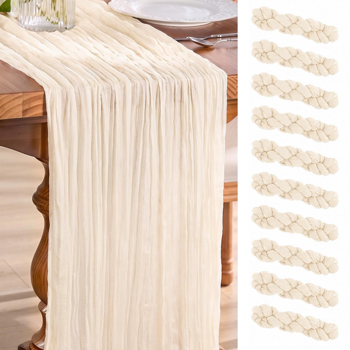 Goodluck Fall Table Runner, 10 Pack 10FT Terracotta Cheesecloth Table Runner 35x120 Inch Burnt Orange Boho Gauze Table Runner for Thanksgiving Autumn Fall Wedding Baby Shower Home KitchenTable Decor