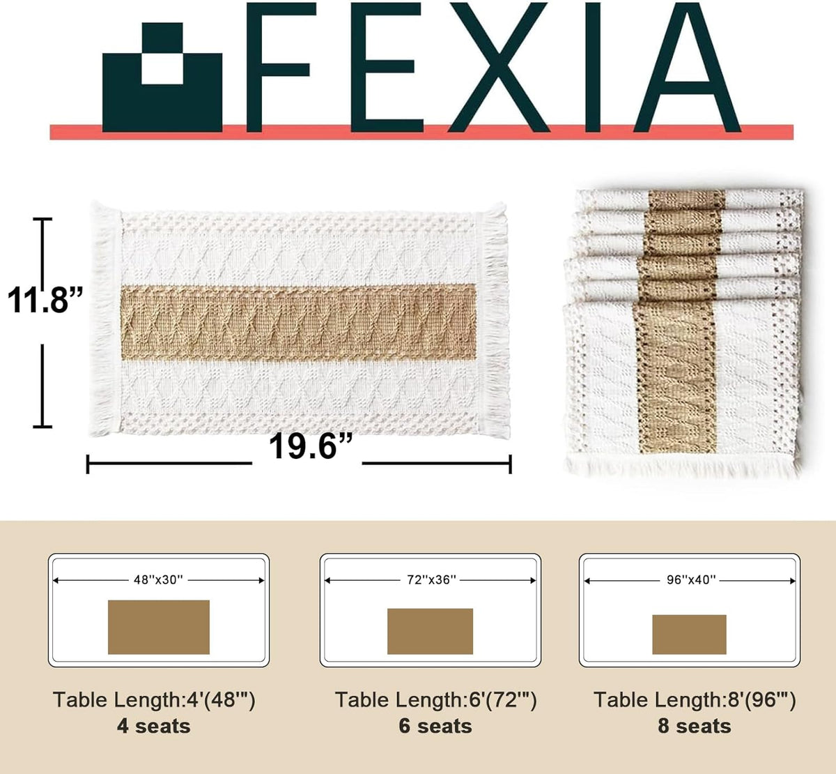FEXIA Boho Placemats Set of 6, Macrame Table Mats Farmhouse Dining Decor