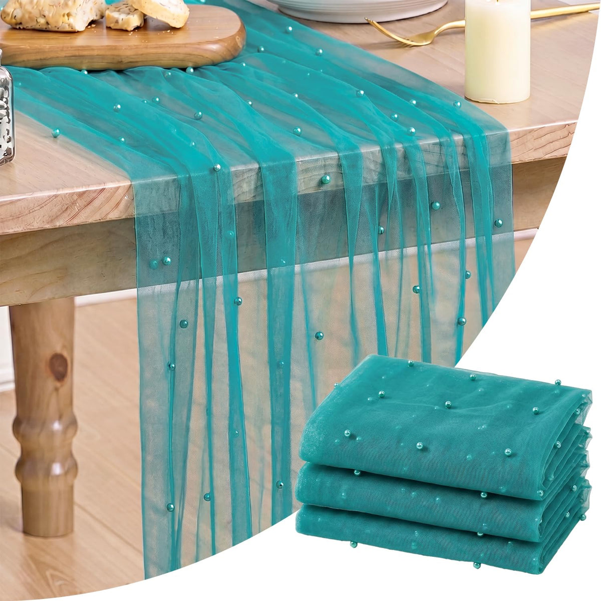 Artoid Mode 6-Pack Pearl Beige Gauze Table Runner 10FT Home Decor