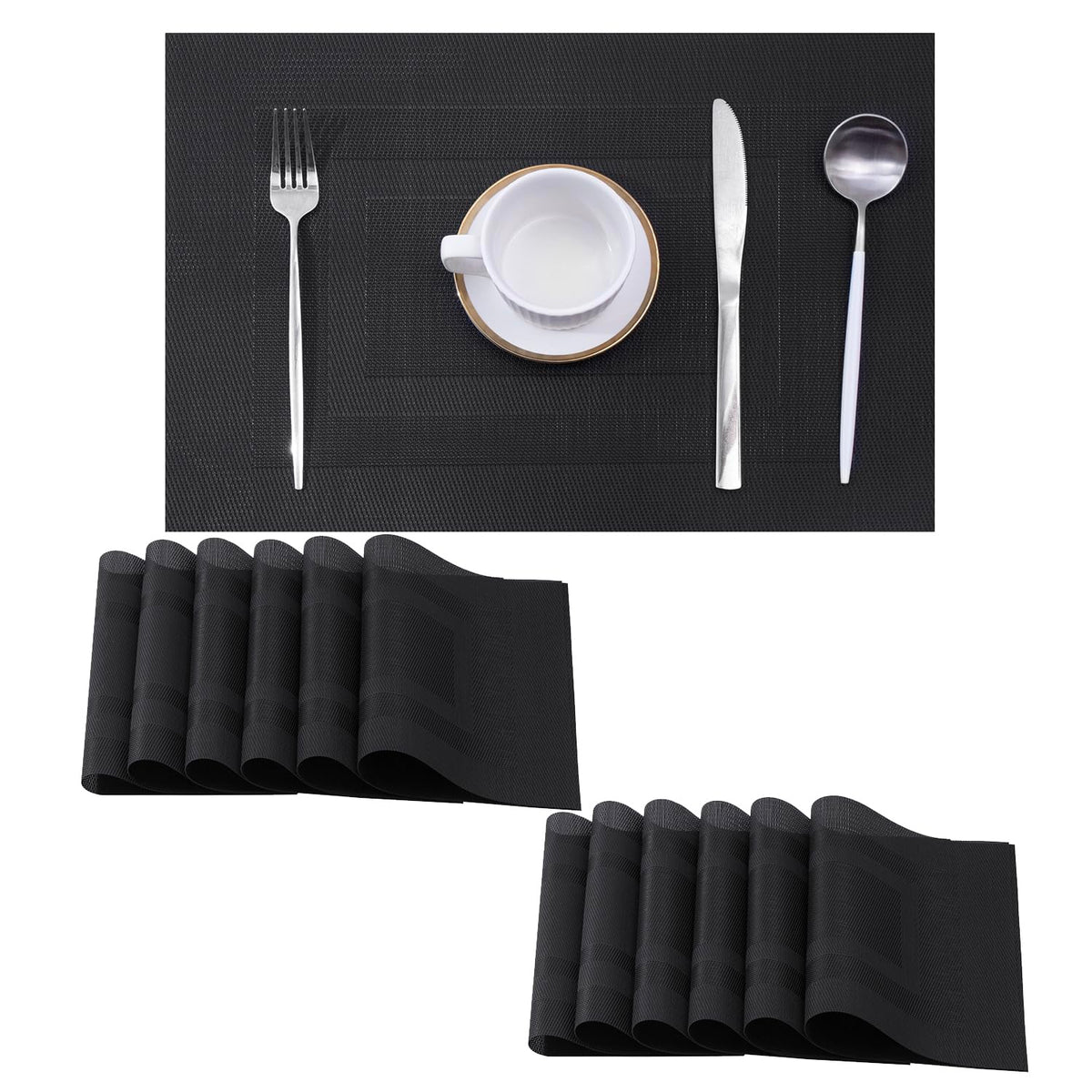 Leetaltree Bean Green Woven Placemats Set of 8 - Heat Resistant Non-Slip Place Mats for Dining Table, Washable Durable PVC Table Mats(Bean Green, 8)