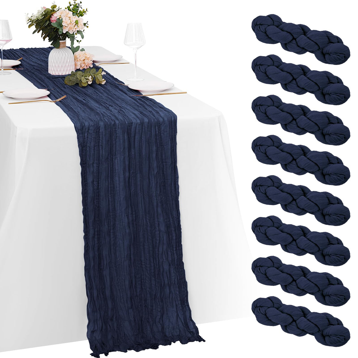 8 Pack Black Cheesecloth Table Runners 20x120 Inch Gauze Table Runner Cheese Cloth 10FT Black Table Runner Rustic Sheer Runner for Wedding Baby Shower Birthday Party Table Decor