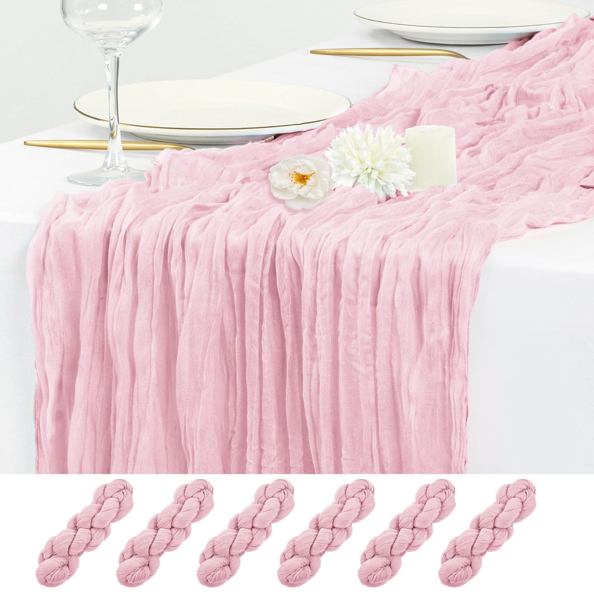 12 Pack Beige Cheesecloth Table Runner 17x108 Inch Boho Gauze Cheese Cloth Table Runners Rustic Sheer Runner for Wedding Party Baby Shower Birthday Home Decor