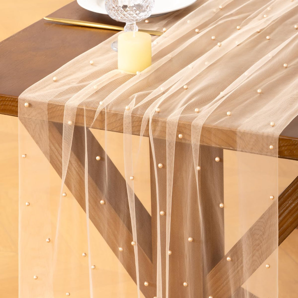 Socomi Pearl Table Runner Fall Tulle Gauze Sheer Wedding Party Home Decor