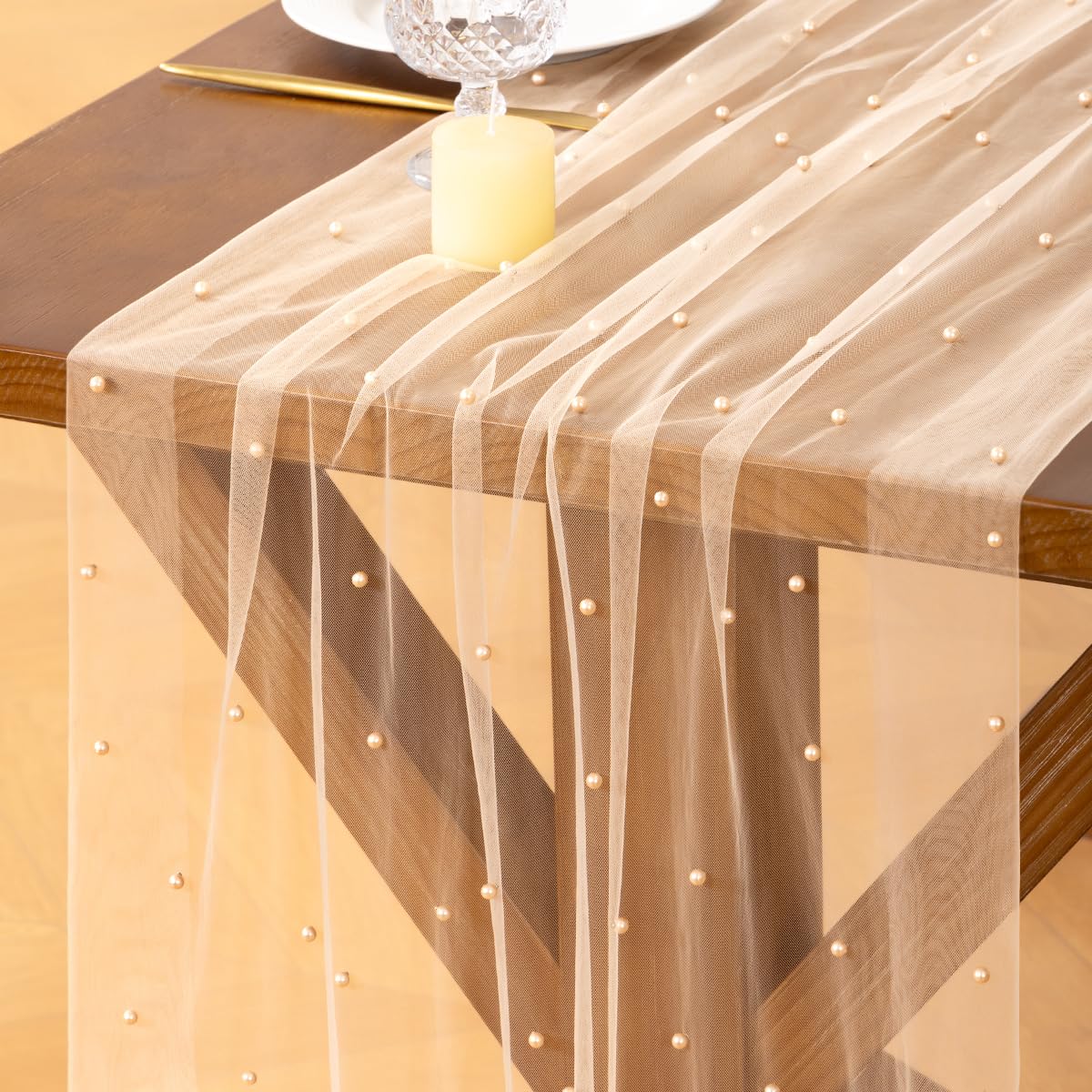 Socomi Pearl Table Runner Fall Tulle Gauze Sheer Wedding Party Home Decor