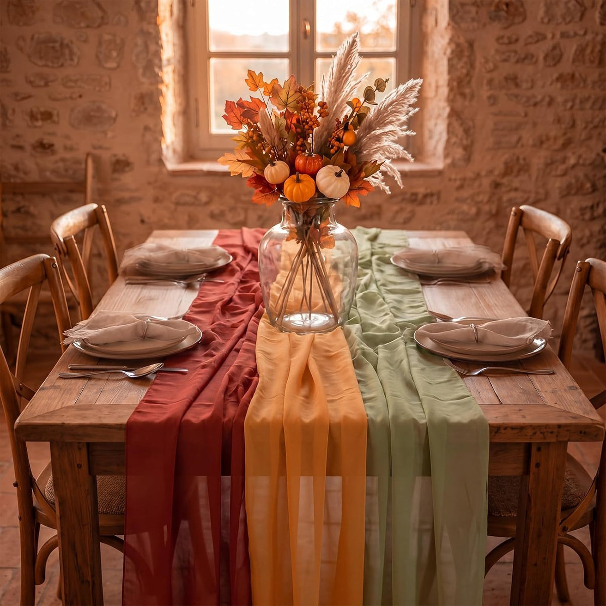 Boao 6 Pcs Fall Burnt Orange Party Decorations Chiffon Table Runners