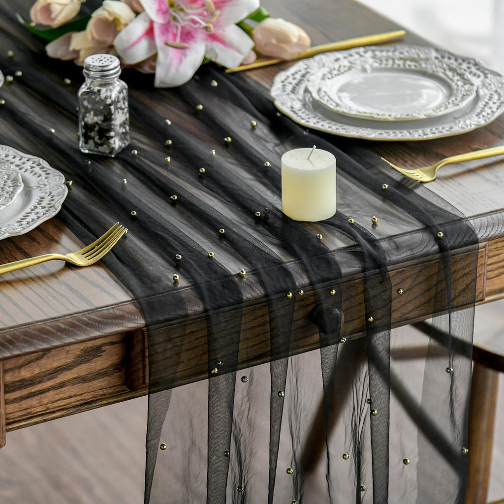 Artoid Mode 6-Pack Pearl Beige Gauze Table Runner 10FT Home Decor