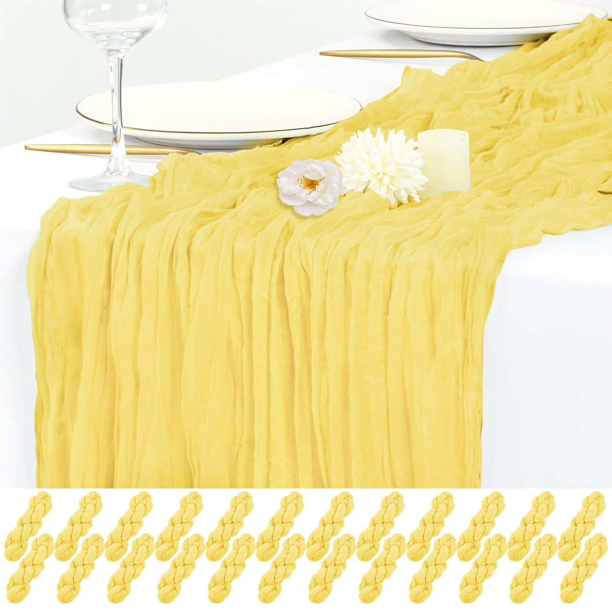 12 Pack Beige Cheesecloth Table Runner 17x108 Inch Boho Gauze Cheese Cloth Table Runners Rustic Sheer Runner for Wedding Party Baby Shower Birthday Home Decor