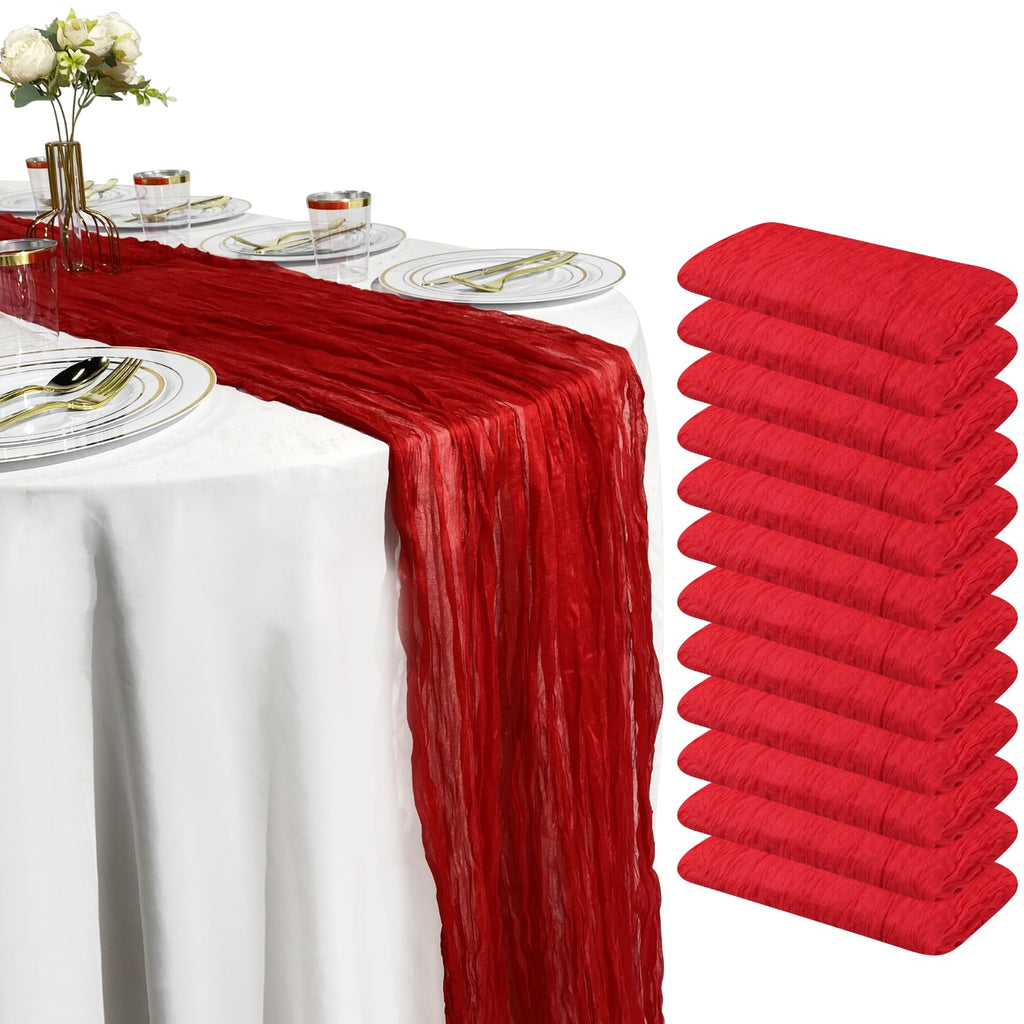 Red Cheesecloth Table Runner, 10 ft Gauze Runner for Wedding Table Decor