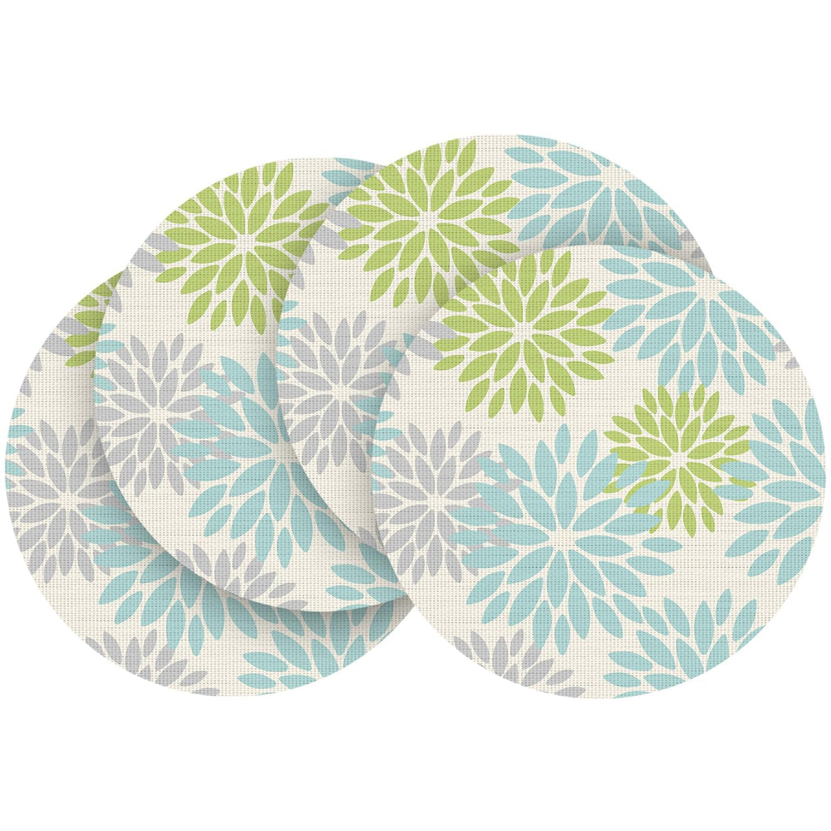 Artoid Mode Floral Vinyl Plistic Placemats Set of 6, Heat Resistant Washable Non-Slip PVC Place Mats for Party Kitchen Dining Decor, Blue Grey
