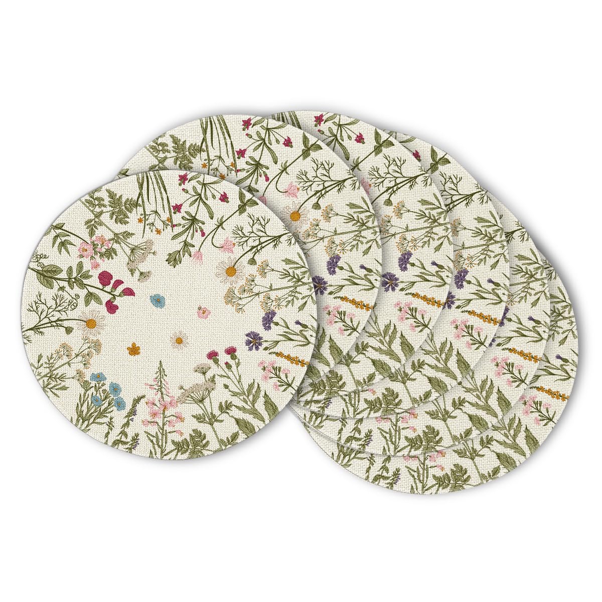 Artoid Mode Antique Herbs and Wild Flowers Summer Placemats Set of 4, 12x18 Inch Seasonal Wildflower Spring Table Mats for Party Kitchen Dining Decoration