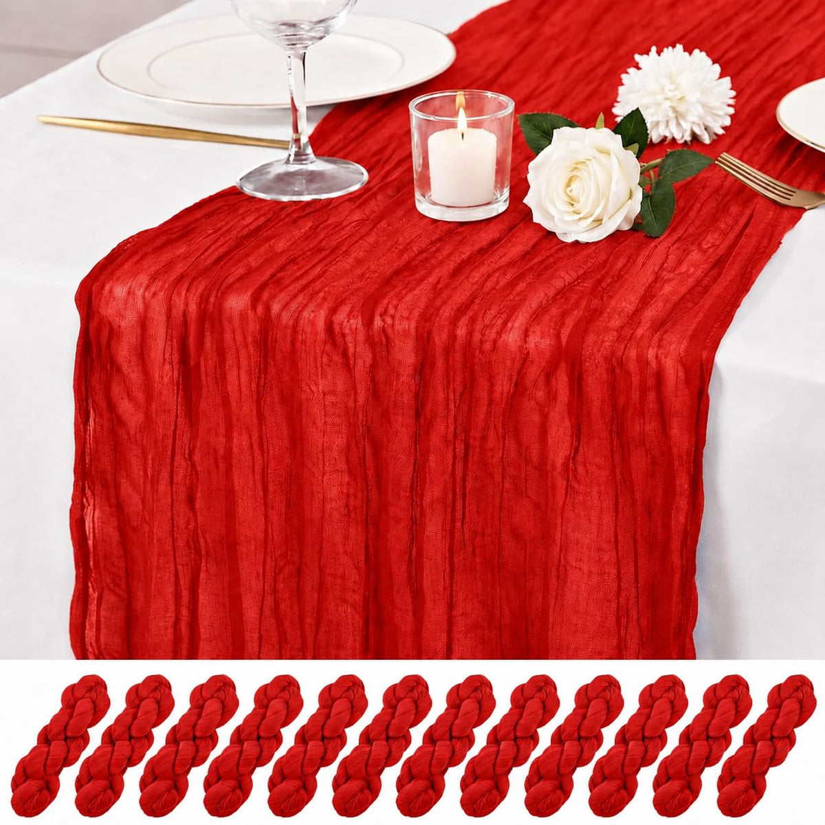 12 Pack Orange Cheesecloth Table Runner 17x108 Inch Boho Rustic Semi Sheer Gauze Cheese Cloth Table Runner for Wedding Bridal Shower Baby Shower Party Farmhouse Dining Table Decor