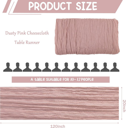 10 Pack Dusty Pink Cheesecloth Table Runner 10FT Boho Gauze Fabric Table Runner Vintage Rustic Sheer Runners for Wedding Party Bridal Baby Shower Long Table Decorations