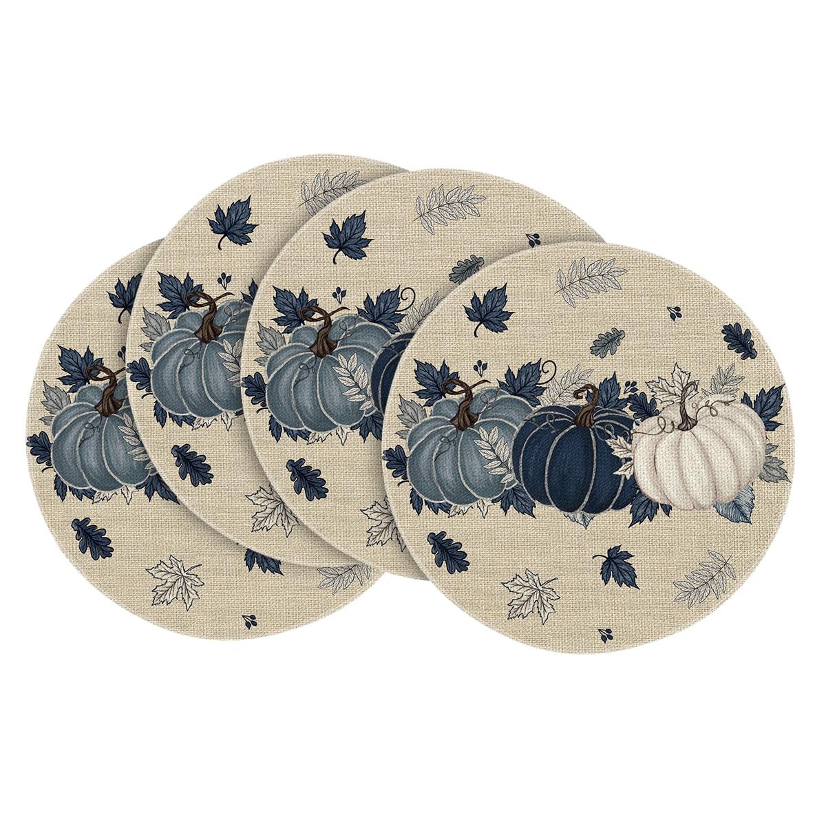 Artoid Mode Navy Blue Pumpkins Fall Placemats Set of 6-12 x 18 Inch