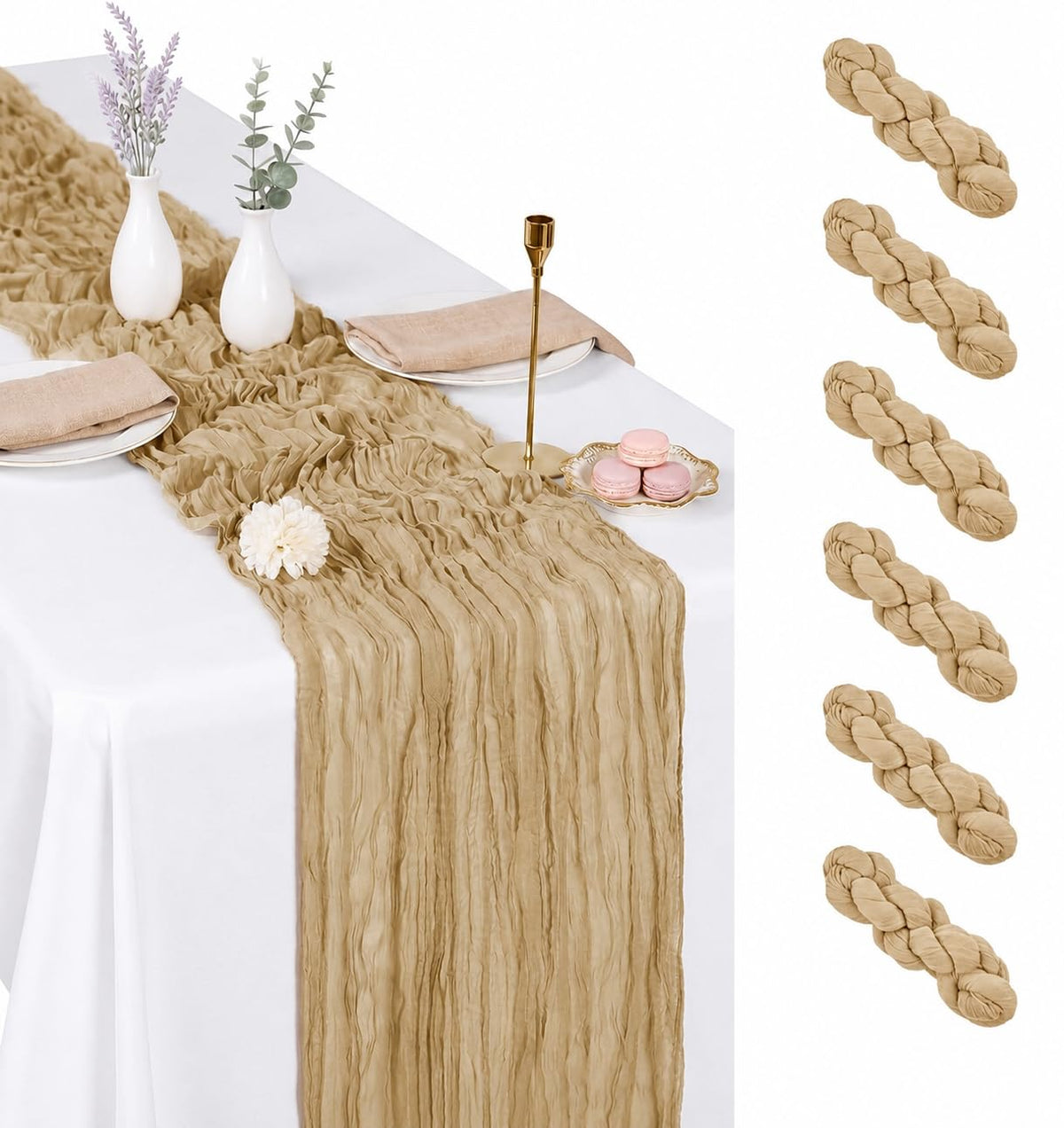 6 Pack Brown Cheesecloth Table Runner 17x108 Inch Boho Rustic Semi Sheer Gauze Cheese Cloth Table Runner for Wedding Bridal Shower Baby Shower Party Farmhouse Dining Table Decor