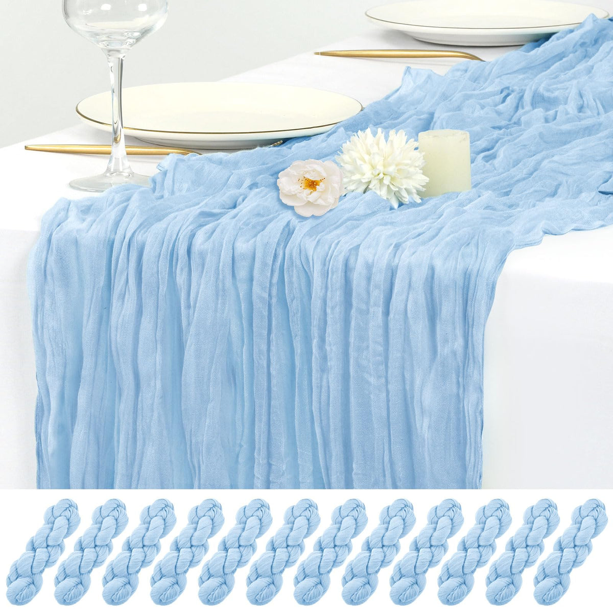 12 Pack Beige Cheesecloth Table Runner 17x108 Inch Boho Gauze Cheese Cloth Table Runners Rustic Sheer Runner for Wedding Party Baby Shower Birthday Home Decor