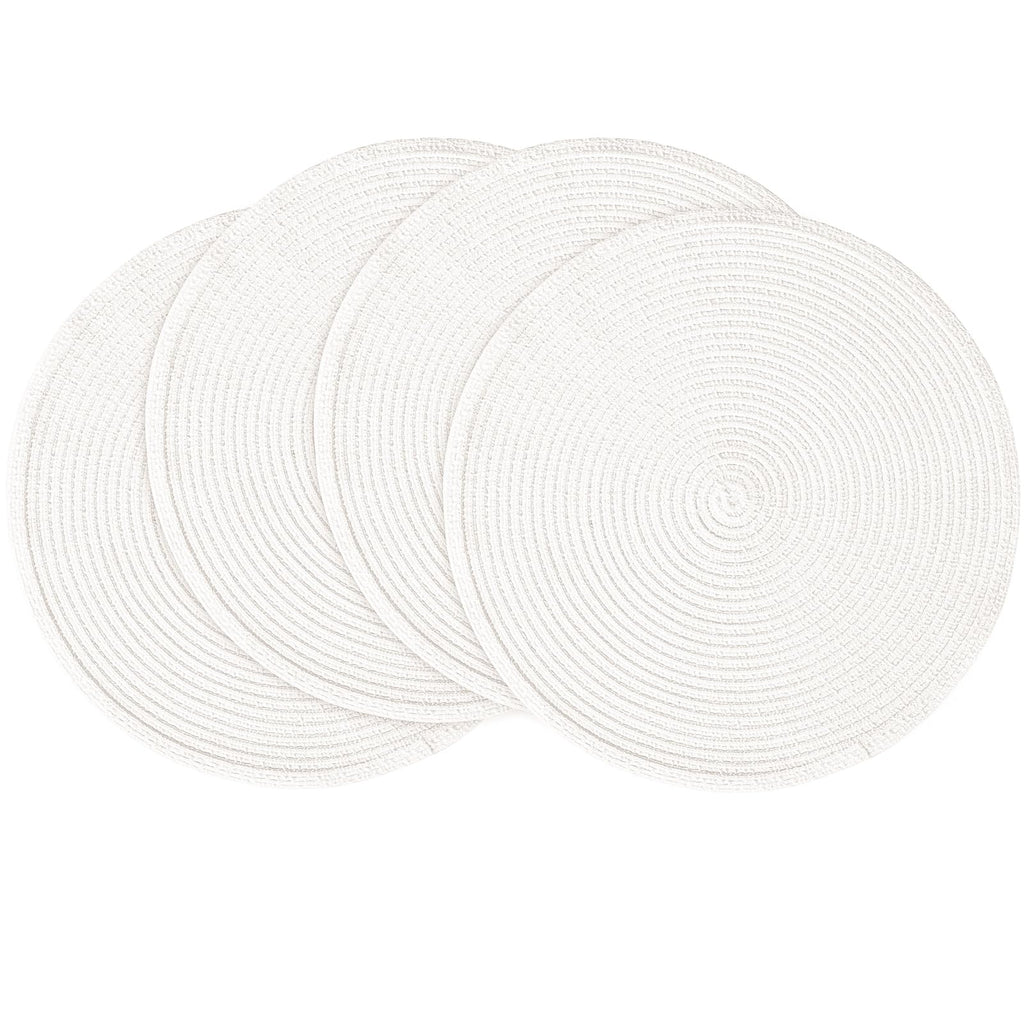 Floroom 15 Inch Round Braided Placemats Set of 4, Washable Heat Resistant Cotton Polyester Circle Place Mats for Kitchen Dining Table - Black
