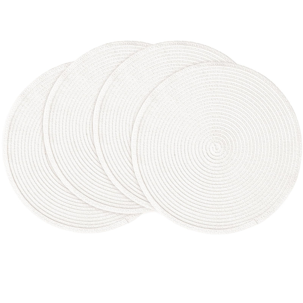 Floroom 15 Inch Round Braided Placemats Set of 4, Washable Heat Resistant Cotton Polyester Circle Place Mats for Kitchen Dining Table - Black