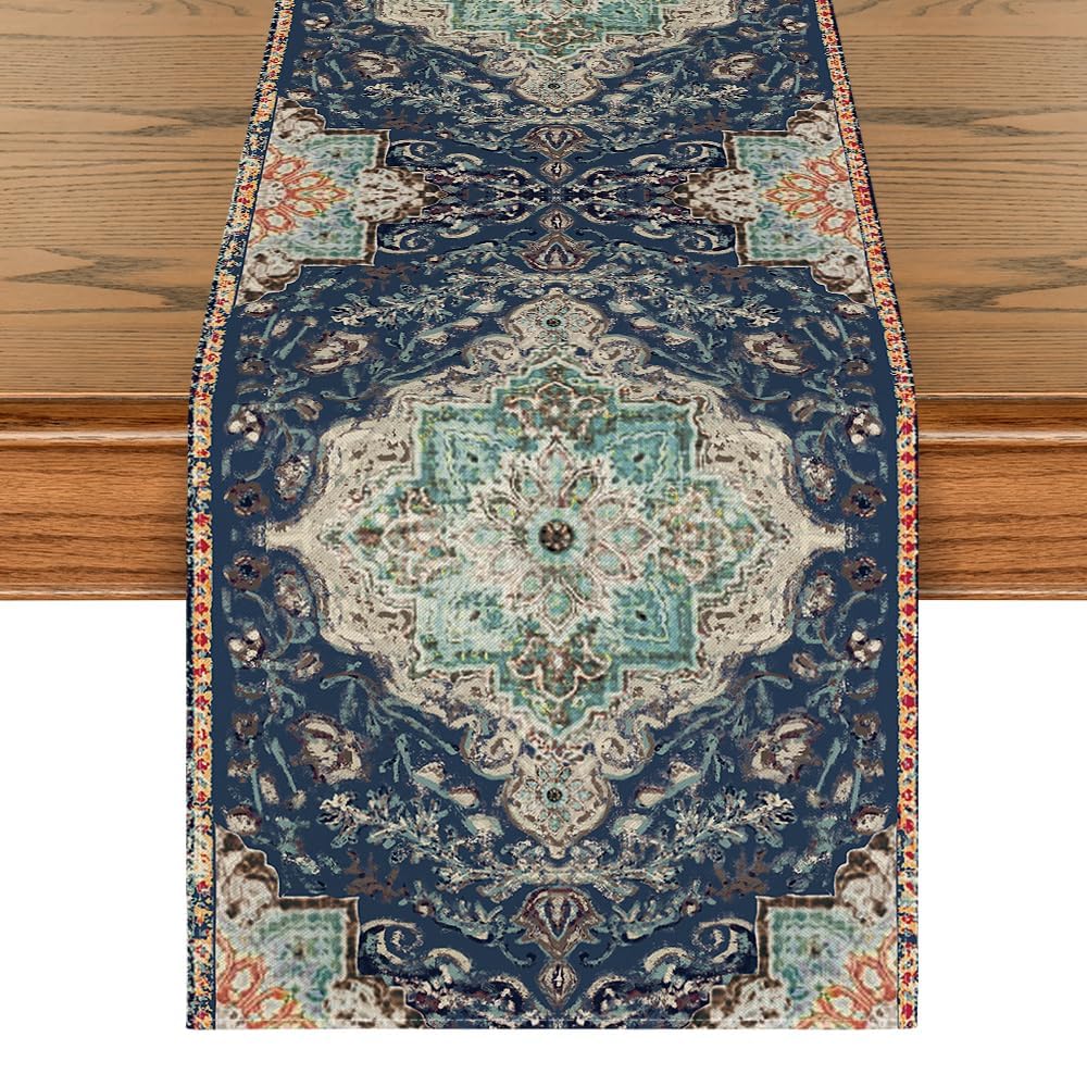 Artoid Mode Boho Bohemia Style Orange Table Runner, Country Rustic Farmhouse Magical Fall Kitchen Dining Table Decoration for Home Party Decor 13x72 Inch