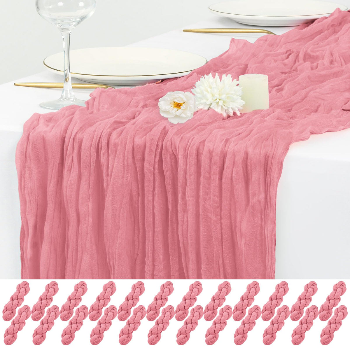12 Pack Beige Cheesecloth Table Runner 17x108 Inch Boho Gauze Cheese Cloth Table Runners Rustic Sheer Runner for Wedding Party Baby Shower Birthday Home Decor