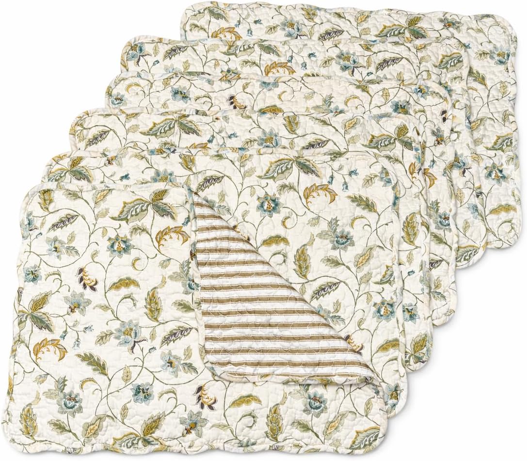 Bailey Vintage Quilted 100% Cotton Set of 6 Placemats 13" x 19"
