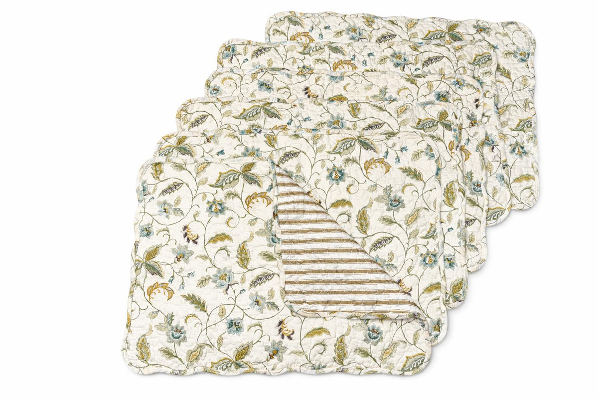 Bailey Vintage Quilted 100% Cotton Set of 6 Placemats 13" x 19"
