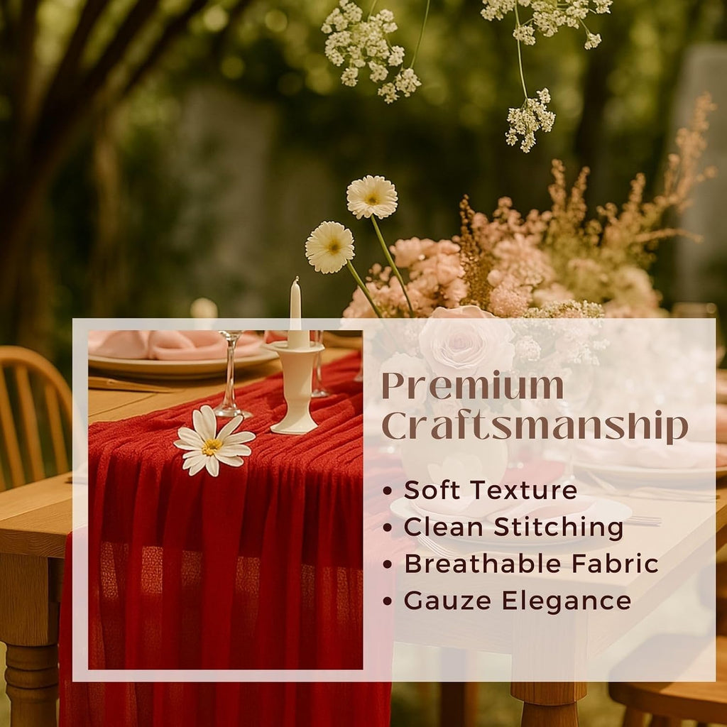 Red Cheesecloth Table Runner, 10 ft Gauze Runner for Wedding Table Decor