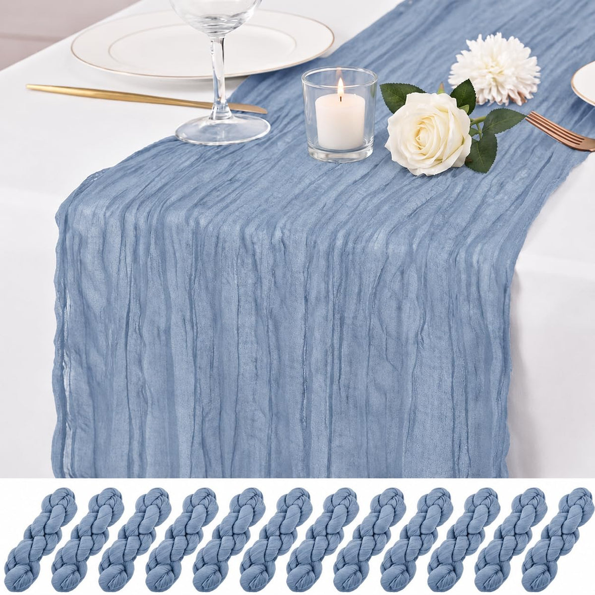 12 Pack Orange Cheesecloth Table Runner 17x108 Inch Boho Rustic Semi Sheer Gauze Cheese Cloth Table Runner for Wedding Bridal Shower Baby Shower Party Farmhouse Dining Table Decor