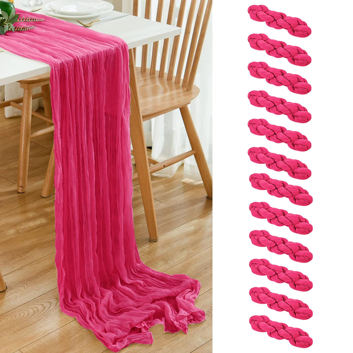 6 Pack Brown 10 Ft Cheesecloth Table Runner 20x120 Inch Boho Wrinkled Sheer Romantic Gauze Decor for Wedding, Bridal Shower, Birthday Party
