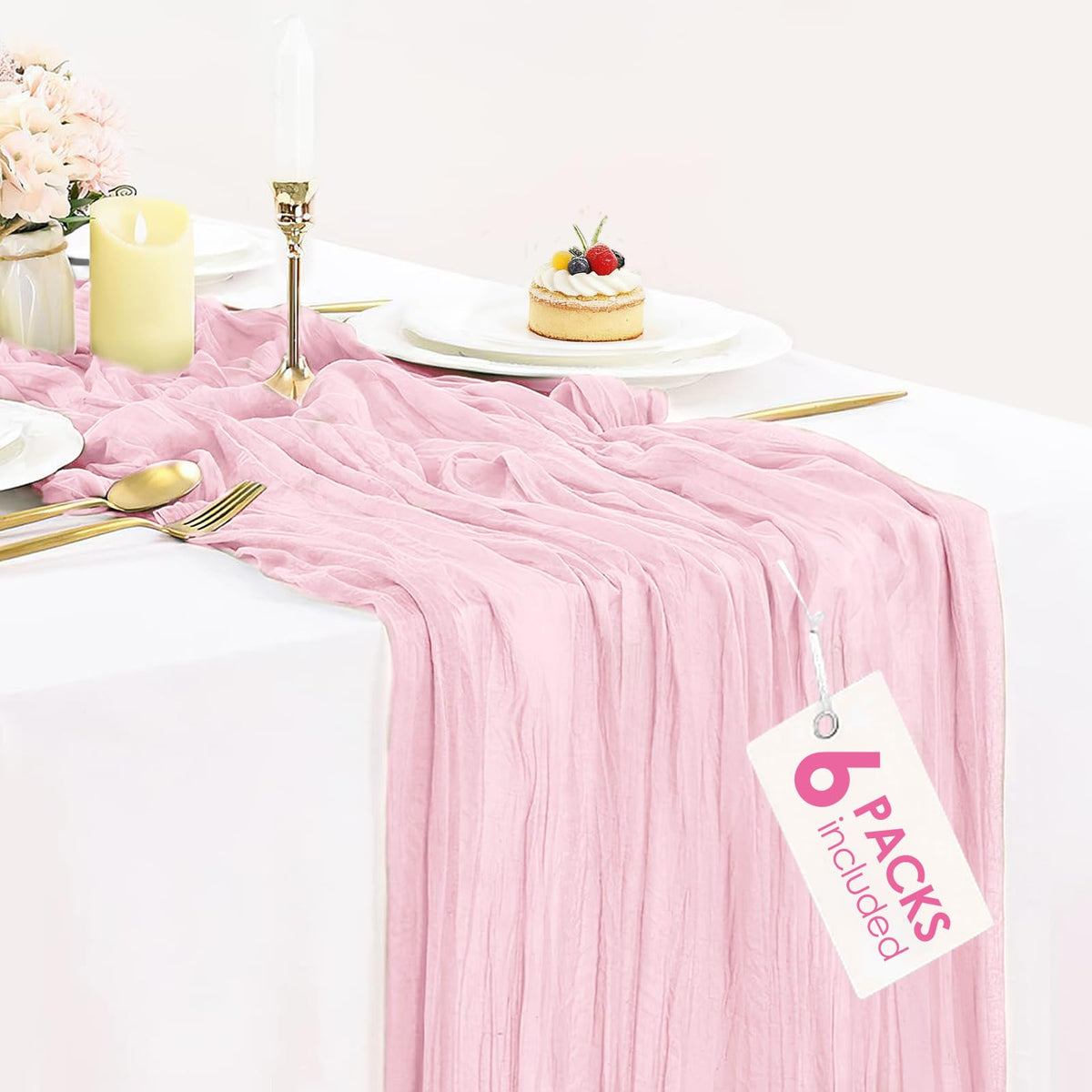 12 Pack Champagne Cheesecloth Table Runner 35x120 Inches, Summer Cheese Cloth Table Runner 10FT Boho Sheer Gauze Runner for Bridal Shower Wedding Baby Shower Party Decor