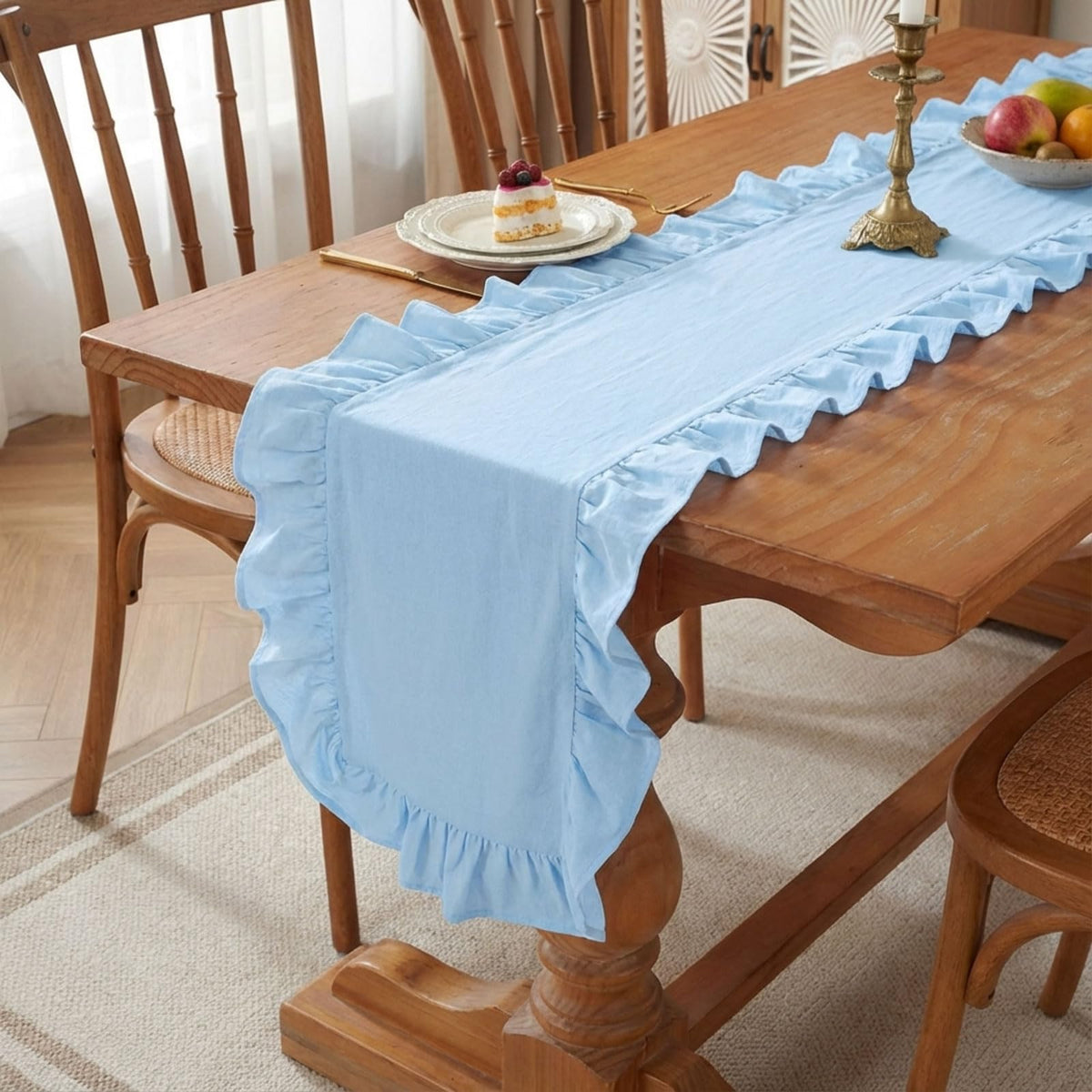 HunnmingRe Table Runner Farmhouse Ruffled Scalloped 14 x 72 Inch, White