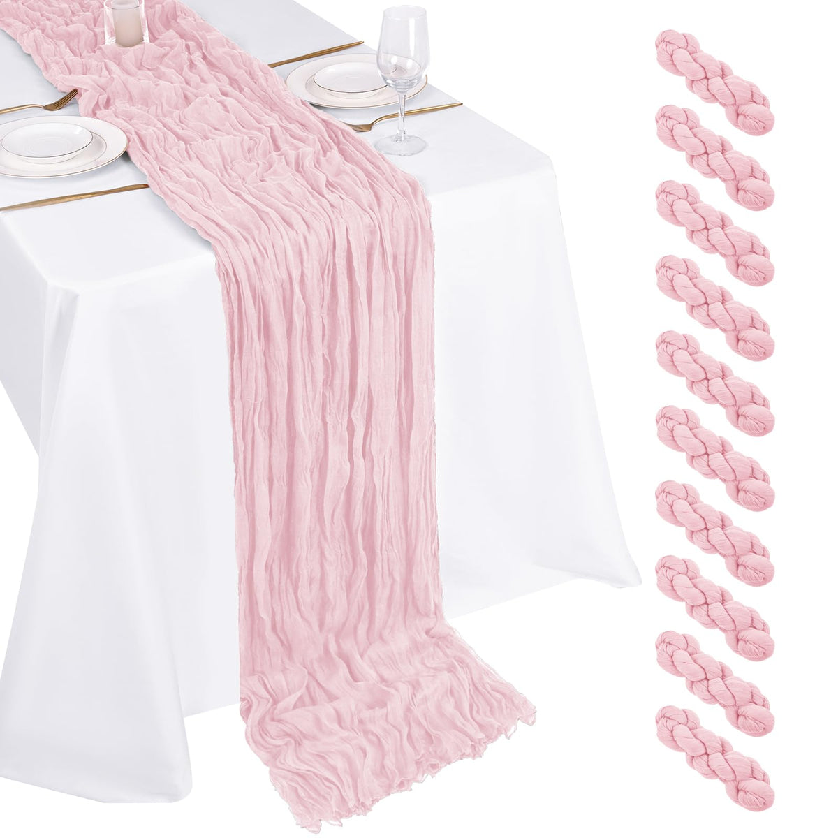 10 Pack Ivory Cheesecloth Table Runner 17x108 Inch Boho Gauze Cheese Cloth Table Runners for Wedding Party Baby Shower Birthday Home Decor