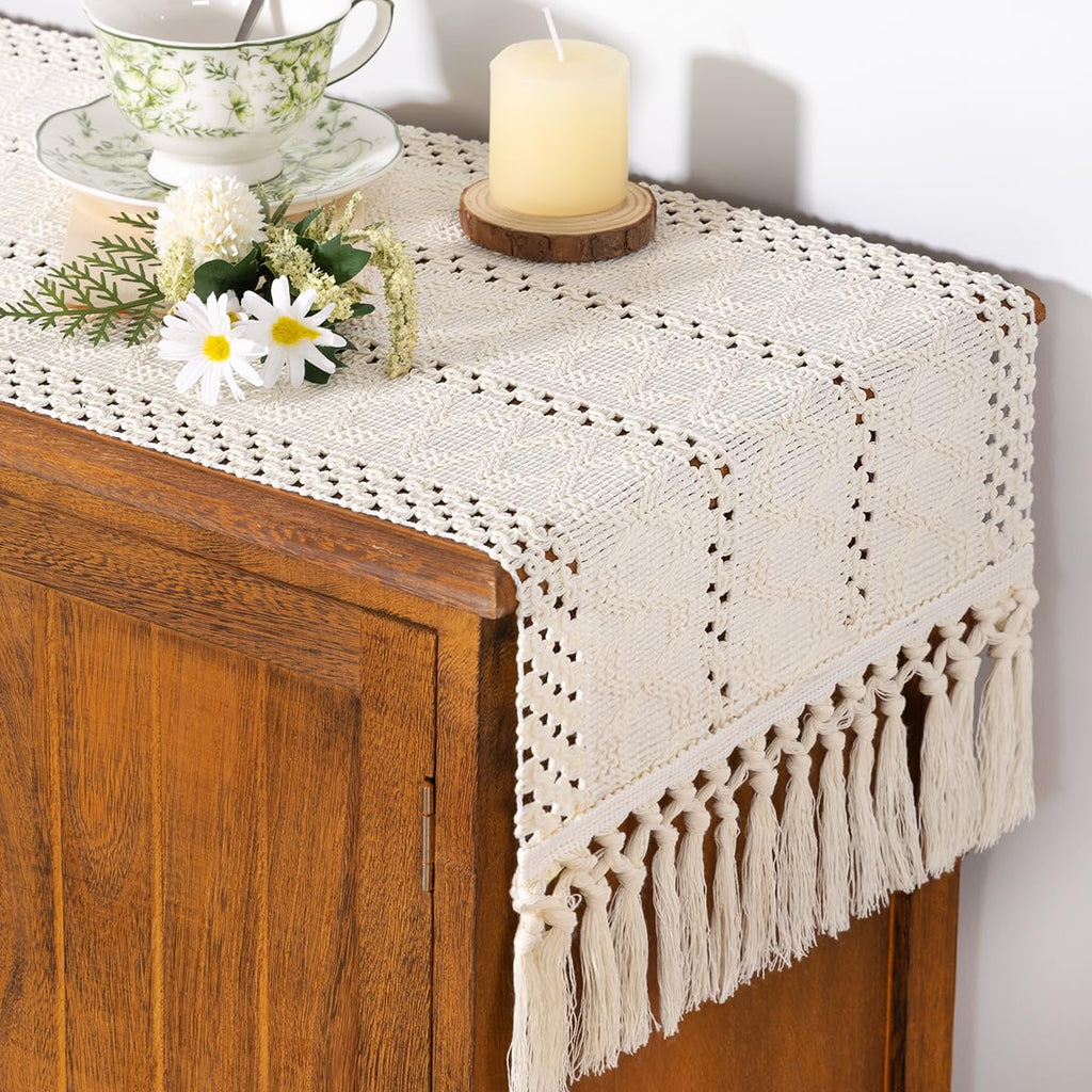 Boho Table Runner Fall Farmhouse Burlap Dining Dresser Scarf Home Decor