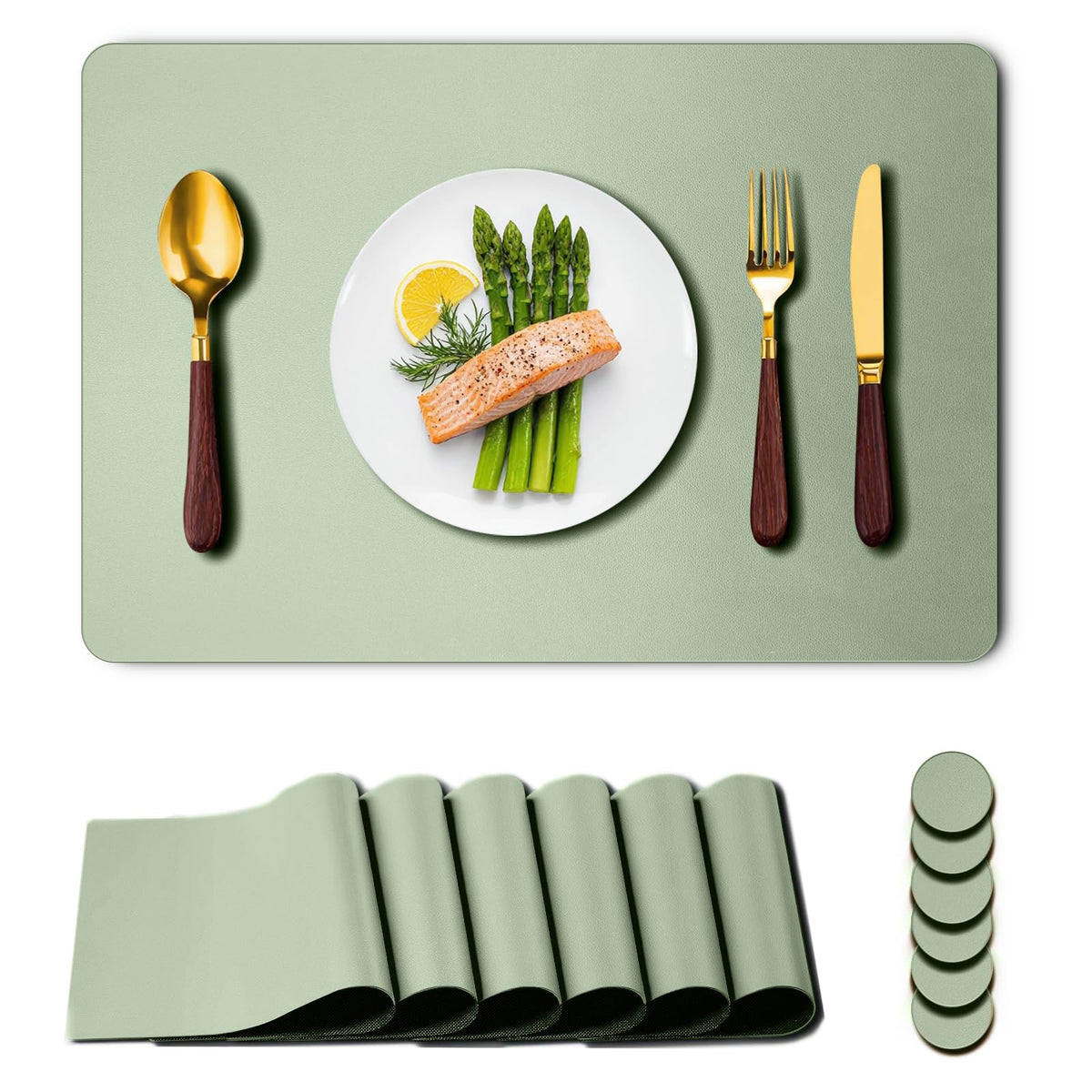 Placemats Set of 6,Waterproof Heat Resistant Faux Leather Place mats