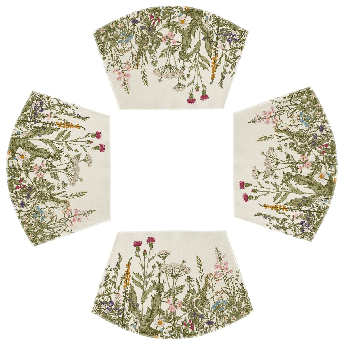 Artoid Mode Antique Herbs and Wild Flowers Summer Placemats Set of 4, 12x18 Inch Seasonal Wildflower Spring Table Mats for Party Kitchen Dining Decoration