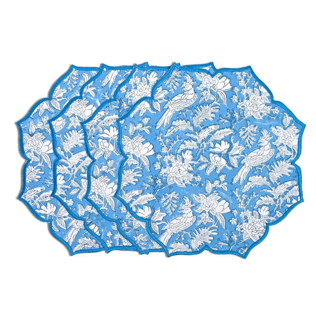 CPC Agate Green Block Print Cotton Floral Placemat 15x15 Inch, Set of 4