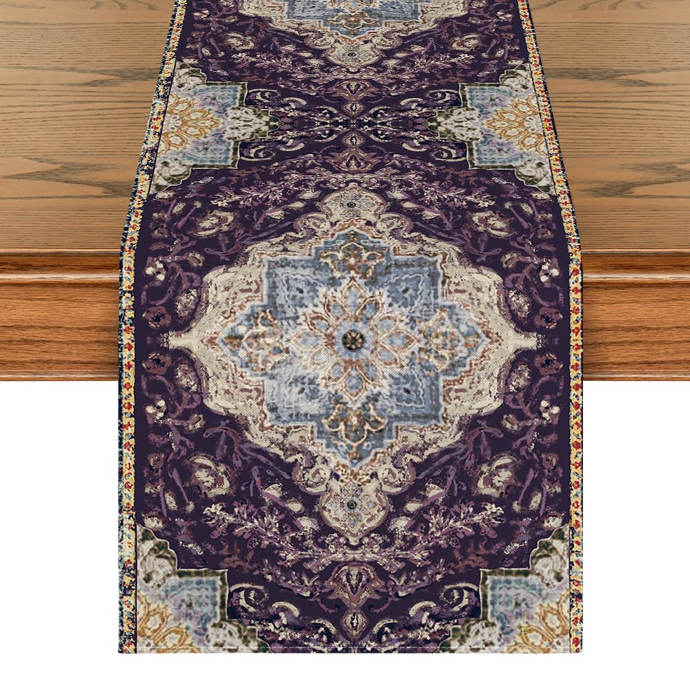 Artoid Mode Boho Bohemia Style Orange Table Runner, Country Rustic Farmhouse Magical Fall Kitchen Dining Table Decoration for Home Party Decor 13x72 Inch