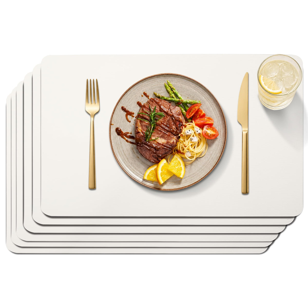 Maxpearl Faux Leather Placemats Set of 6, Easy to Clean, Beige