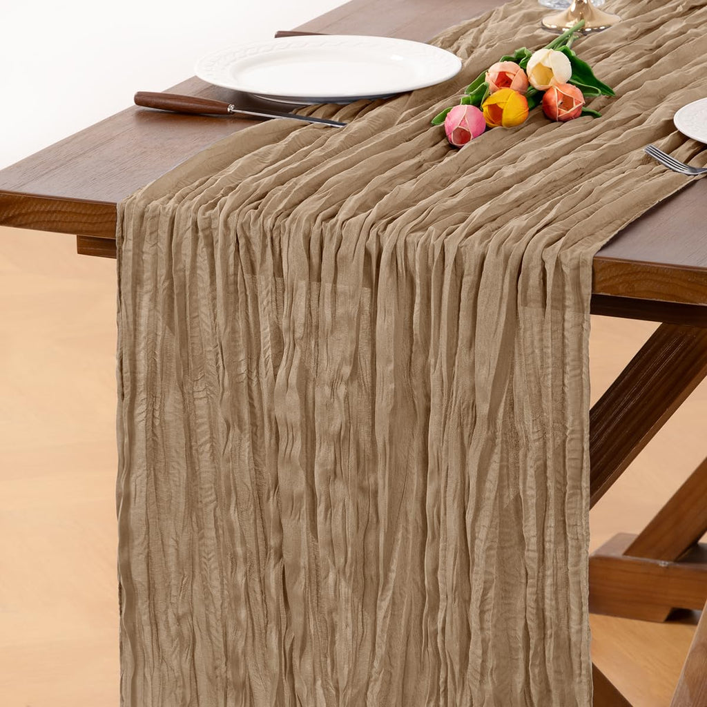 6 Pack Champagne Gold Cheesecloth Table Runner Fall Wrinkled Runner