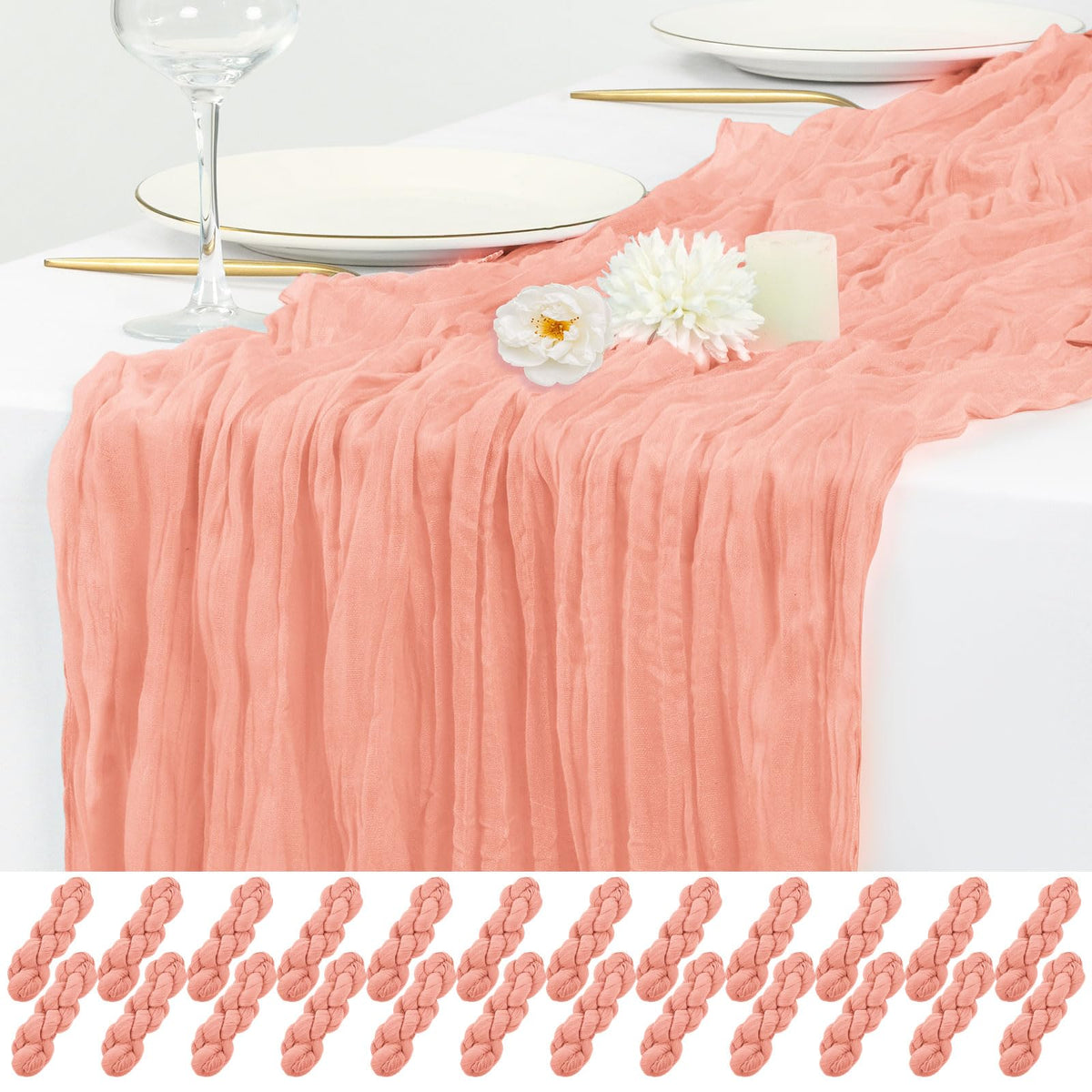 12 Pack Beige Cheesecloth Table Runner 17x108 Inch Boho Gauze Cheese Cloth Table Runners Rustic Sheer Runner for Wedding Party Baby Shower Birthday Home Decor