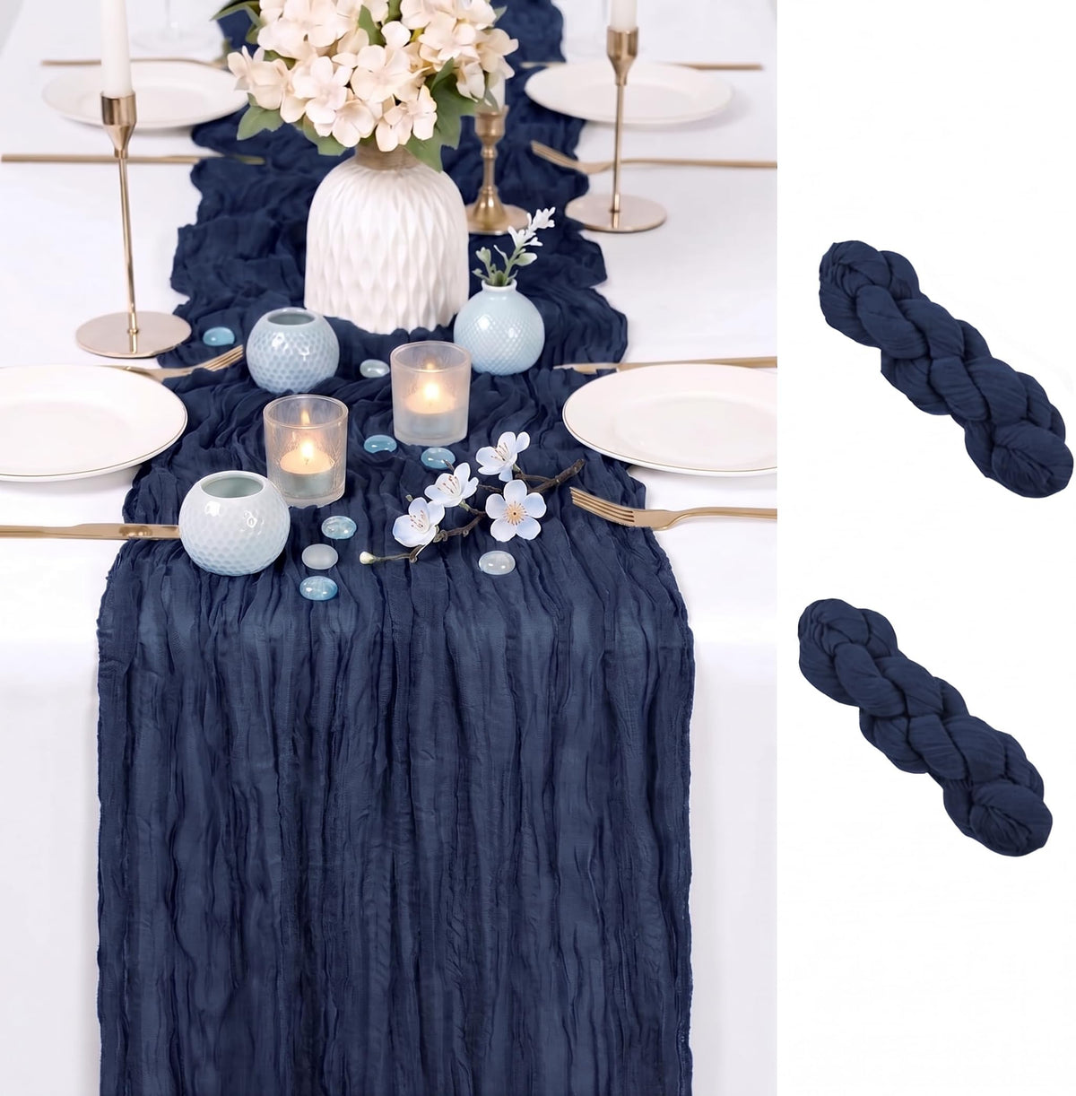 2 Pack Light Blue Cheesecloth Table Runner 17x108 Inch Boho Rustic Semi Sheer Gauze Cheese Cloth Table Runner for Wedding Bridal Shower Baby Shower Party Farmhouse Dining Table Decor