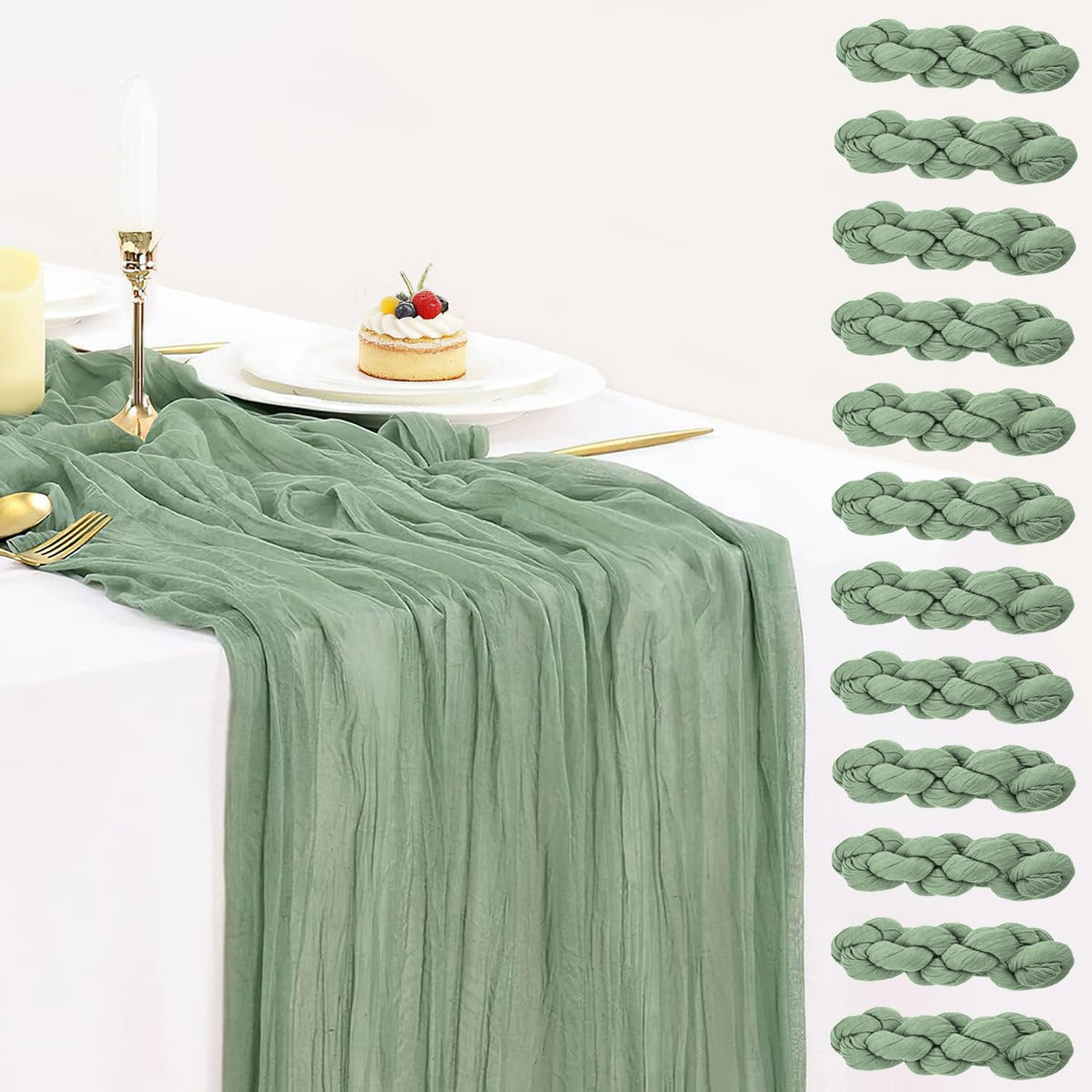 12 Pack Champagne Cheesecloth Table Runner 35x120 Inches, Summer Cheese Cloth Table Runner 10FT Boho Sheer Gauze Runner for Bridal Shower Wedding Baby Shower Party Decor