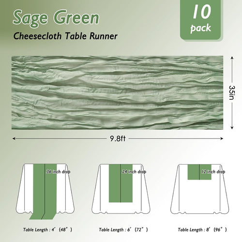 3 Pack Sage Green Cheesecloth Table Runner 120 Inch Boho Wedding Decor