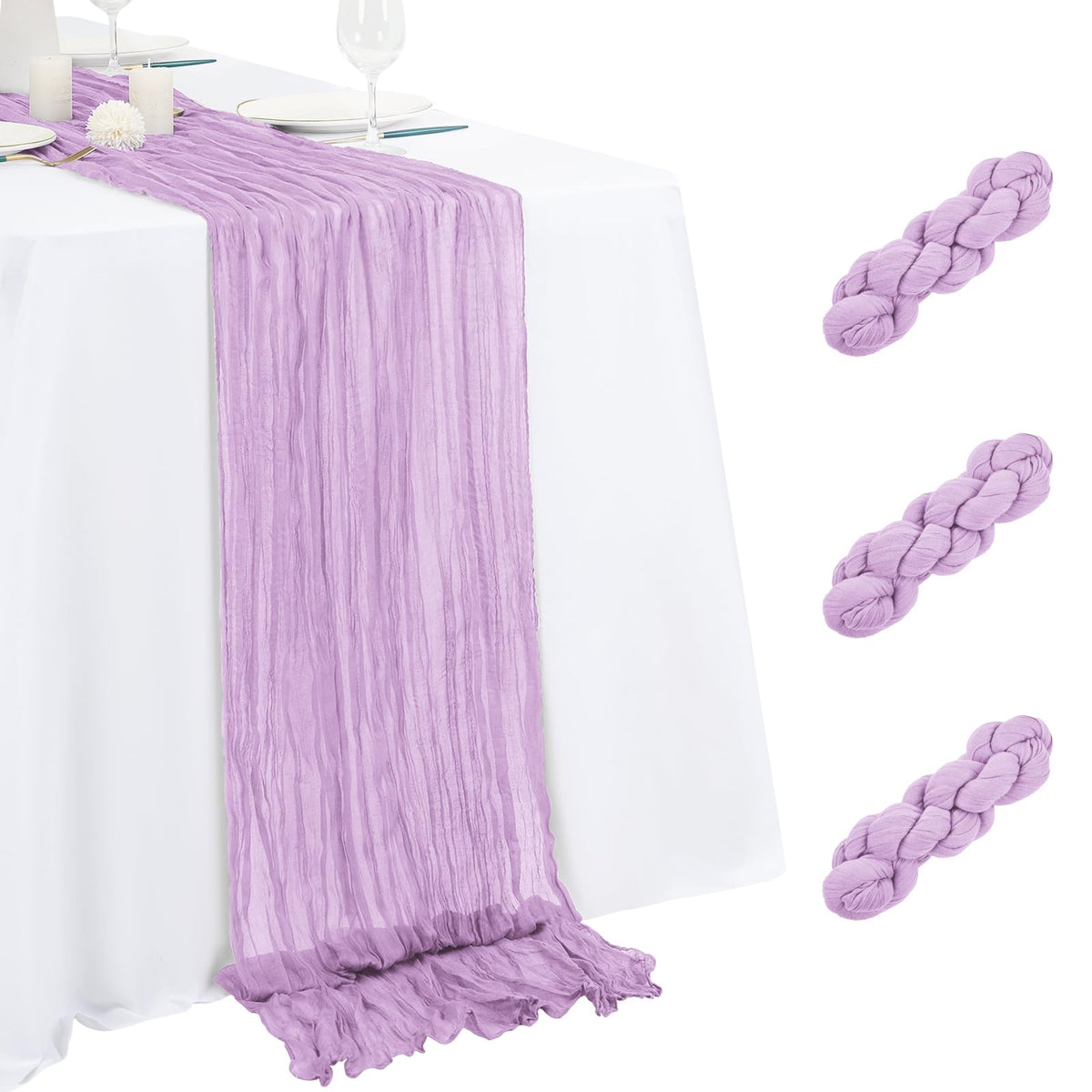 3 Pack Light Pink Table Runner 17x108 Inch Cheesecloth Table Runner Boho Gauze Table Runners Romantic Rustic Sheer Fabric Cheese Cloth Table Runners for Wedding Party Baby Shower Birthday Home Decor