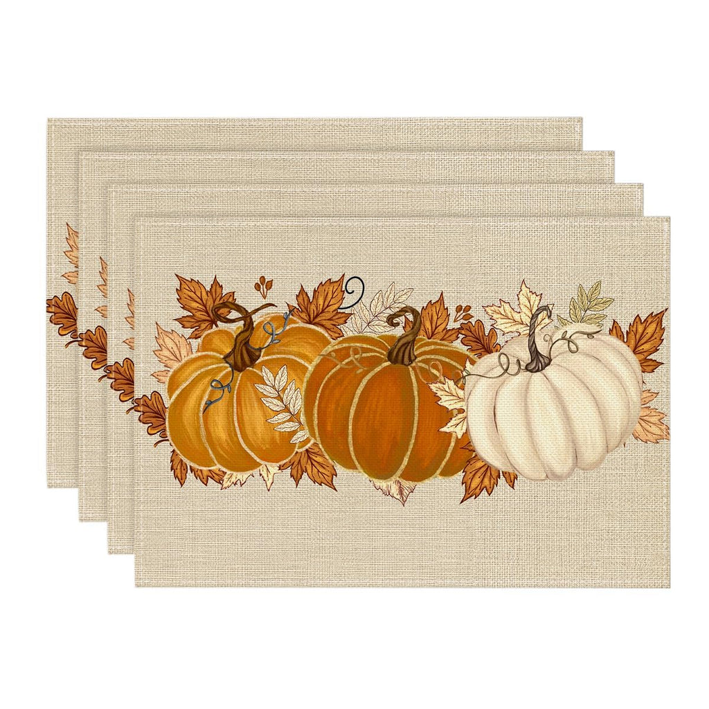 Artoid Mode Navy Blue Pumpkins Fall Placemats Set of 6-12 x 18 Inch