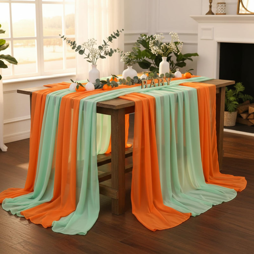 Boao 6 Pcs Fall Burnt Orange Party Decorations Chiffon Table Runners
