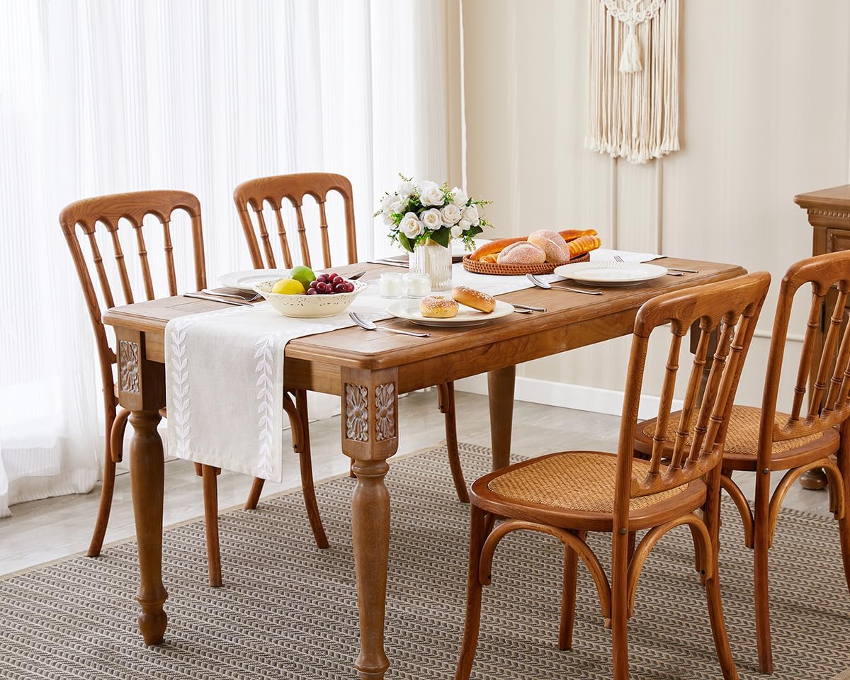 Wracra Embroidered Table Runner, White Table Runners 72 Inches Long