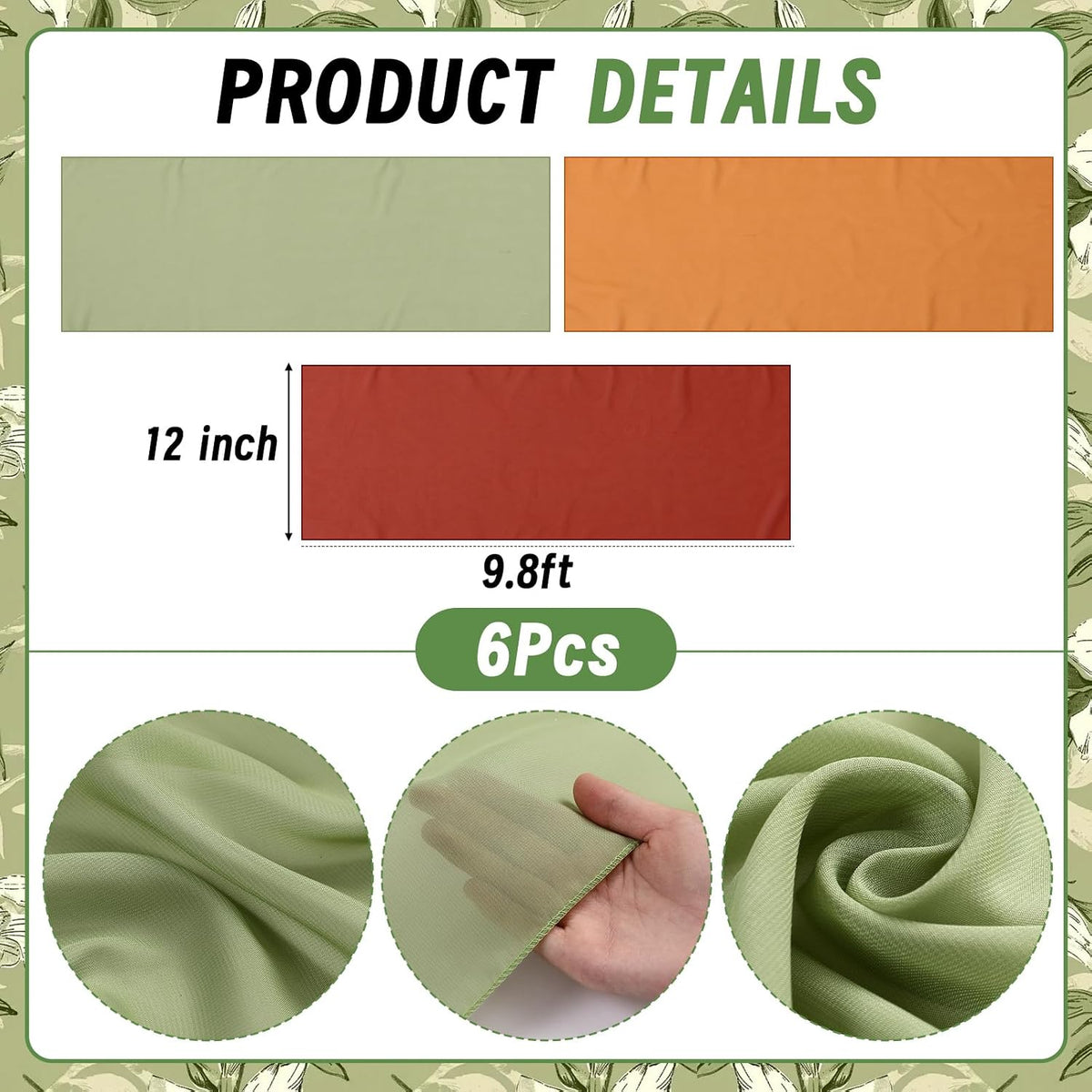 Boao 6 Pcs Fall Burnt Orange Party Decorations Chiffon Table Runners