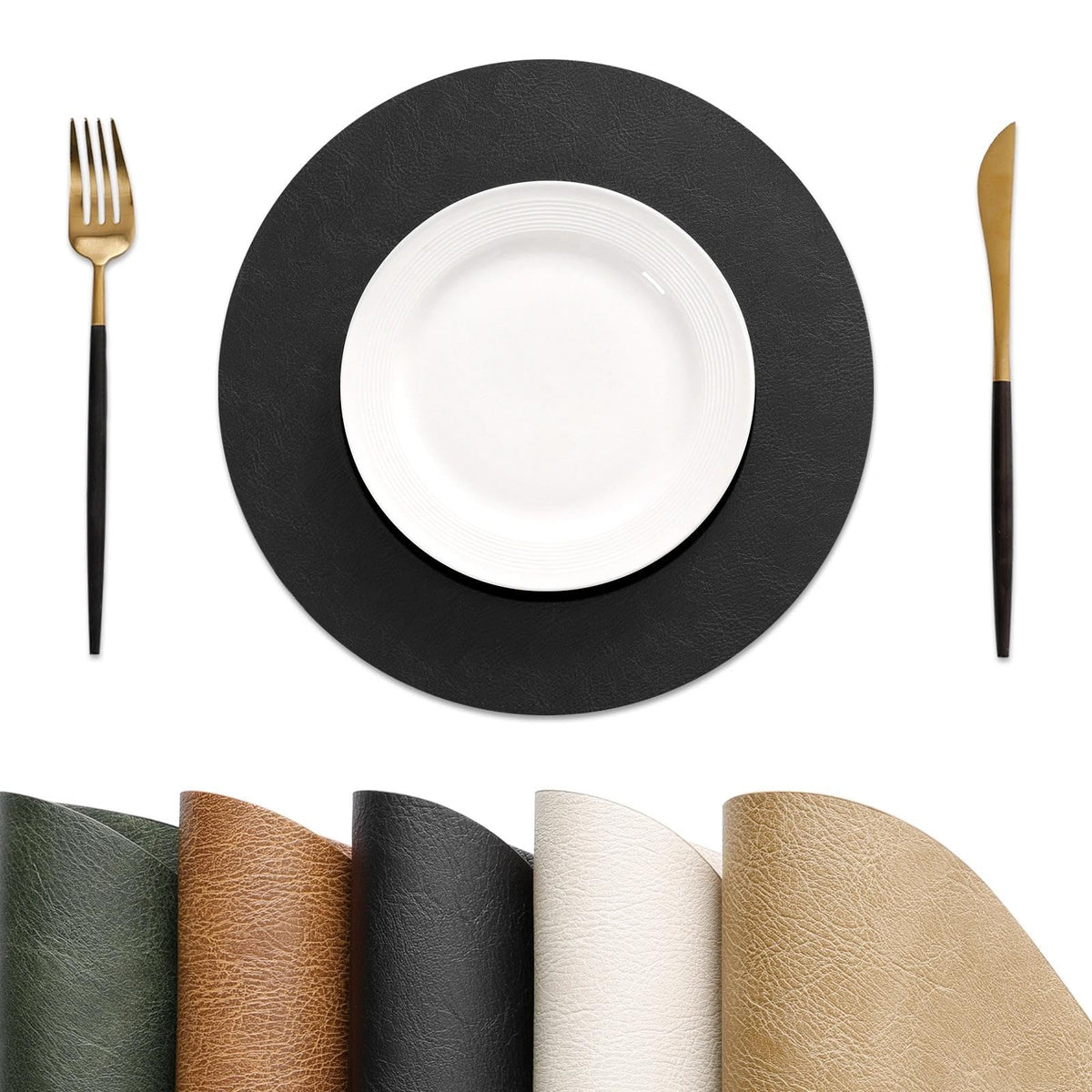 MOSAYT Fall Vinyl Faux Leather Placemats, Set of 6, Reddish Brown