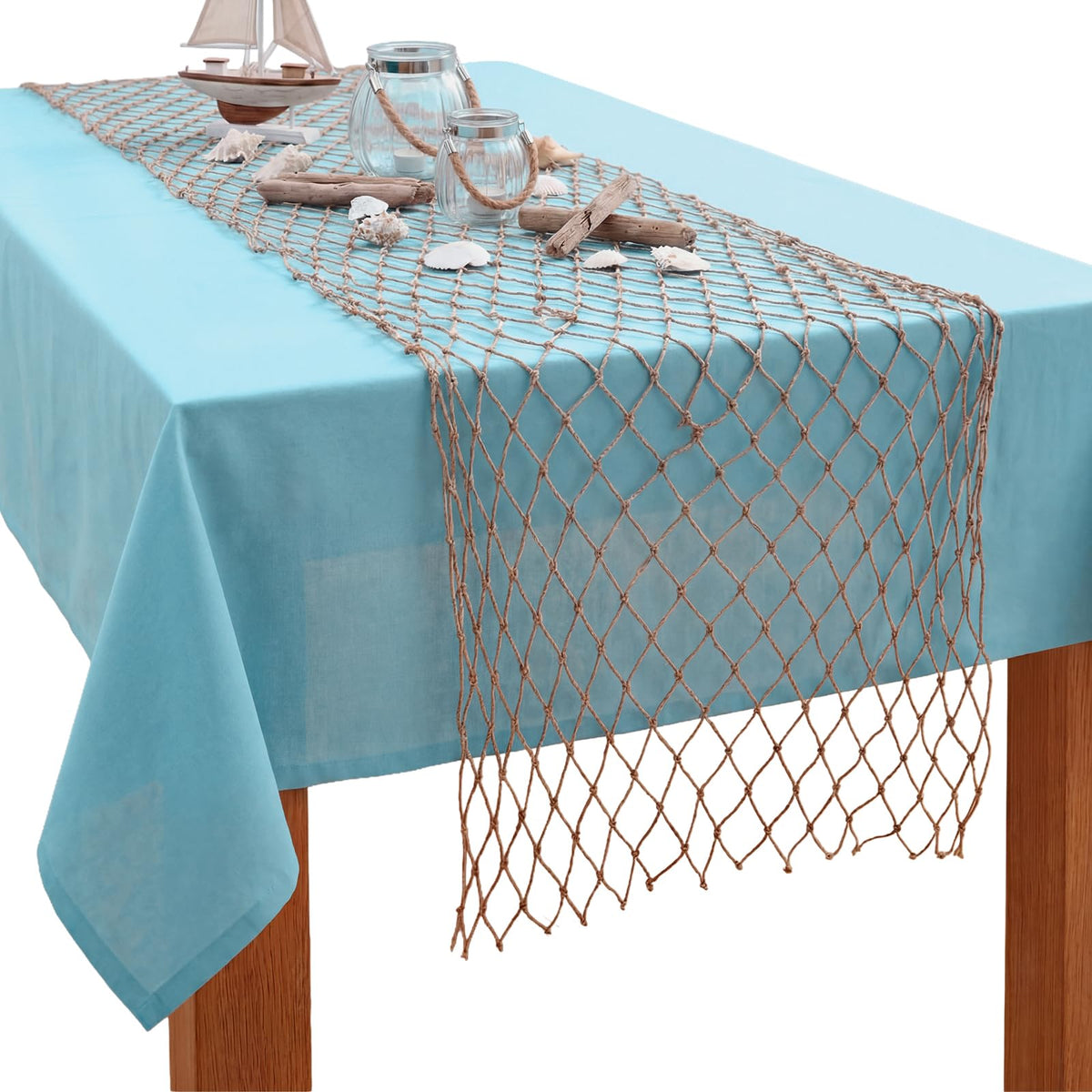 SATINIOR 6 Pcs 12 x 72'' Fishing Net Table Runner Party Decor, Natural