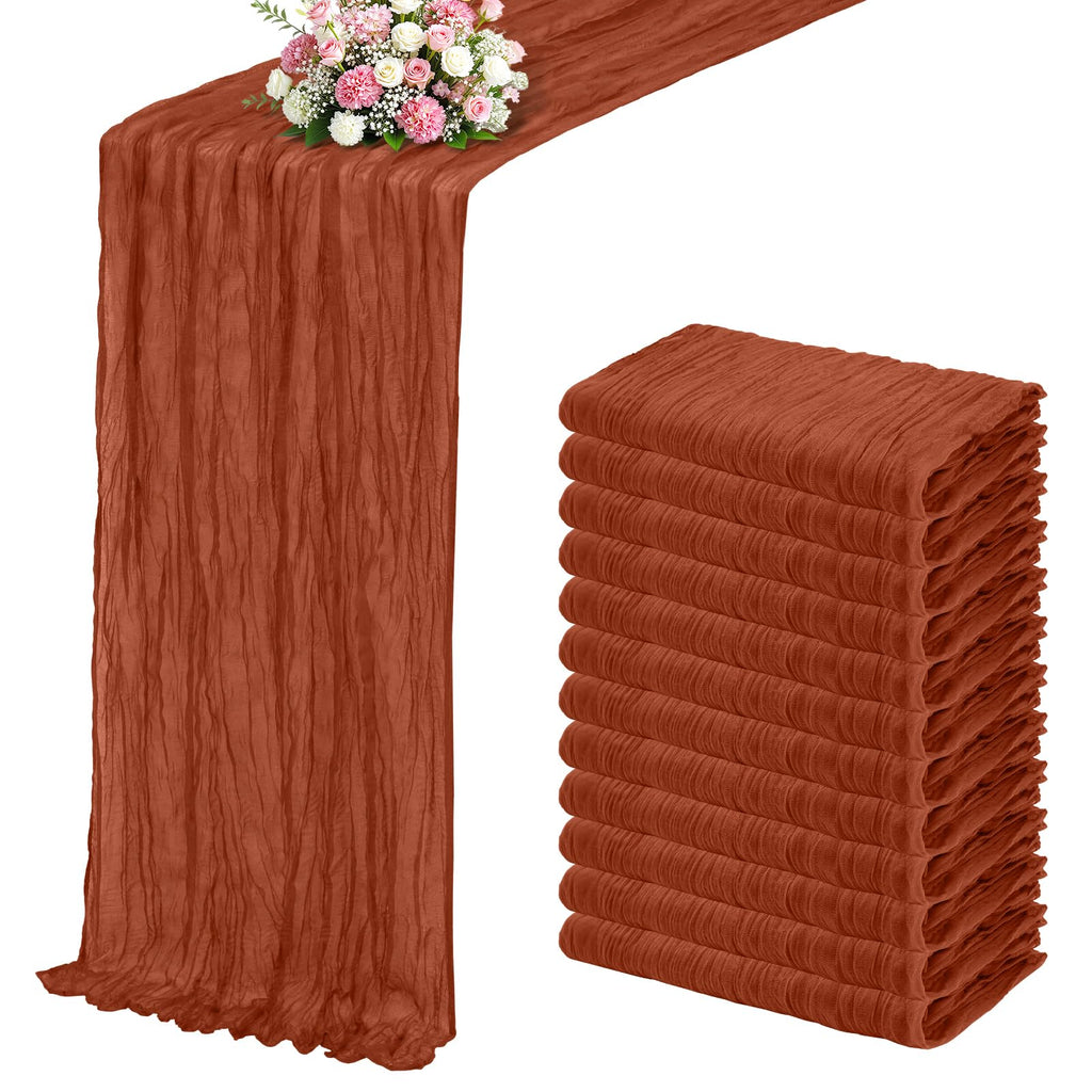 Terracotta Boho Cheesecloth Table Runner 12 Pack 17x108 Inch Sheer Gauze